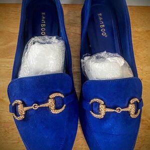 Bamboo Women's Blue Loafers with Gold Accent